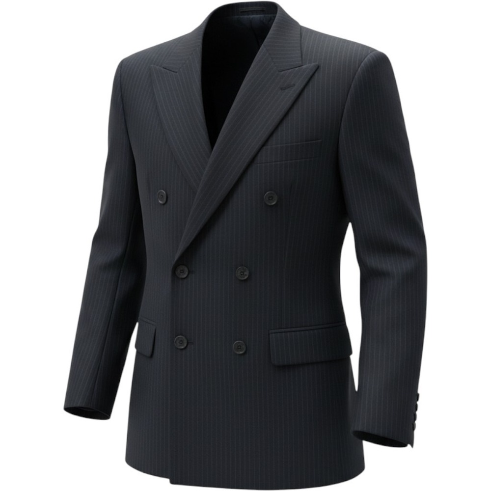 Vintage Yves Saint Laurent Navy Pinstripe Wool Double Breasted Blazer and Tie